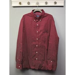 Chaps Easy Care Button Up‎ Shirt Men's 2XL XXL Geometric Red Casual Business